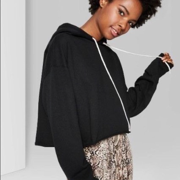 Wild Fable Black Cropped Hooded Sweatshirt - Picture 2 of 11